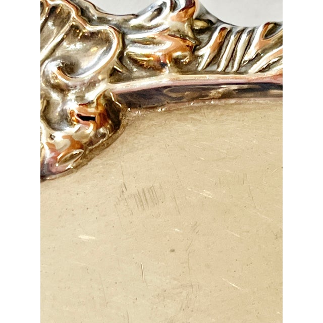 Antique English Footed Silver Plate Salver Tray With Chased Shell Border For Sale - Image 13 of 16