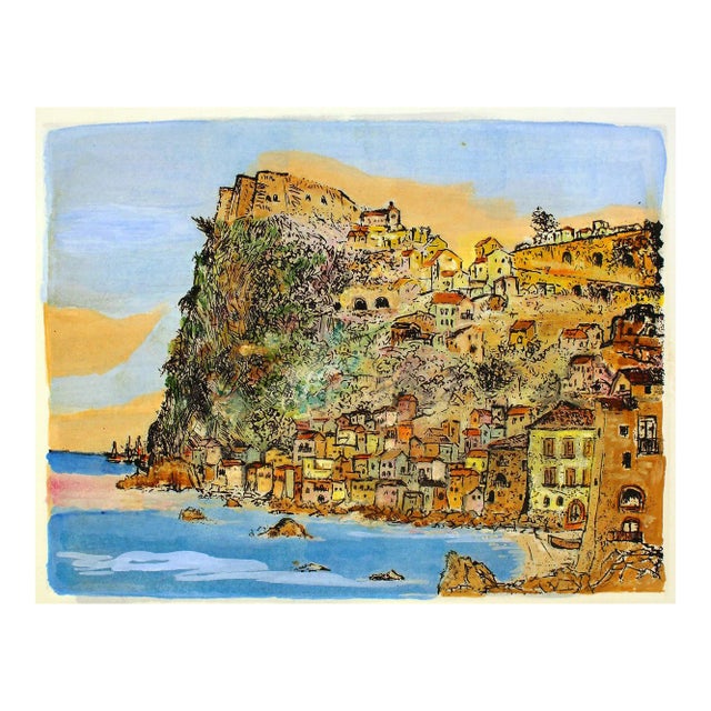 Scilla, Landscape - Country and Coast - Etching and Watercolor by G. Omiccioli 1970 ca. For Sale