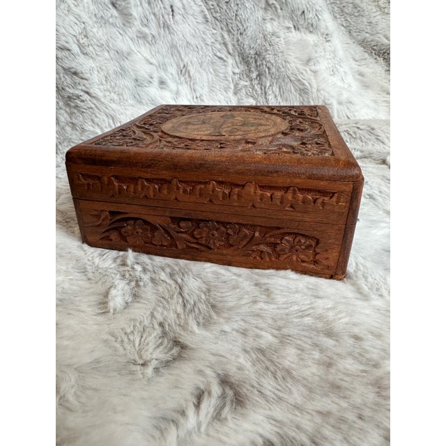 Hand Carved Wood Box With Brass Inlay For Sale - Image 10 of 12