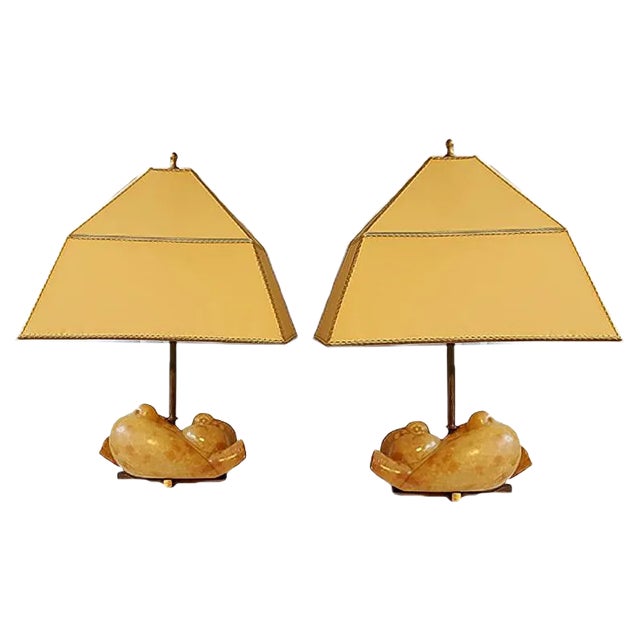 Vintage Alabaster Pigeon Table Lamps, Set of 2 For Sale