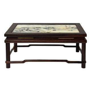 Rectangular Dream Stone Inlaid Rosewood Slender Cylindrical Legs Display Stand For Sale