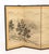 Japanese Four-Panel Byobu Screen, hand-painted landscape scene on silk, partial chop seal mark to lower left, ebonized...