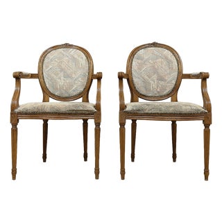 Louis XVI Armchairs with Medallion Backs, 1920s, Set of 2 For Sale