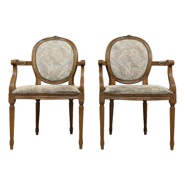 Louis XVI Armchairs with Medallion Backs, 1920s, Set of 2 For Sale
