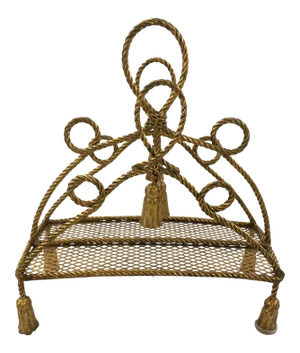 Hollywood Regency Gold Tassel Magazine Rack
