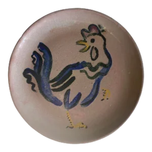 Vintage Glazed Pottery Plate of Rooster, Circa 1940