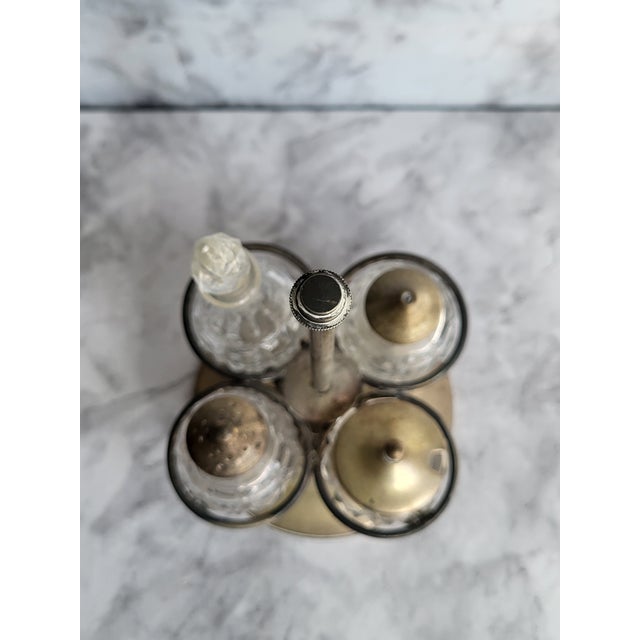 Mid-Century Modern 1940s Victorian-Style Brass Glass Condiment Set - 5 pcs For Sale - Image 3 of 13