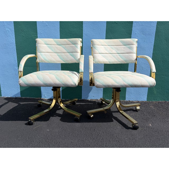 A Pair of Early 1990s Post Modern Brass Rolling Dining Chairs by Cal-Style Furniture. For Sale In Miami - Image 6 of 18