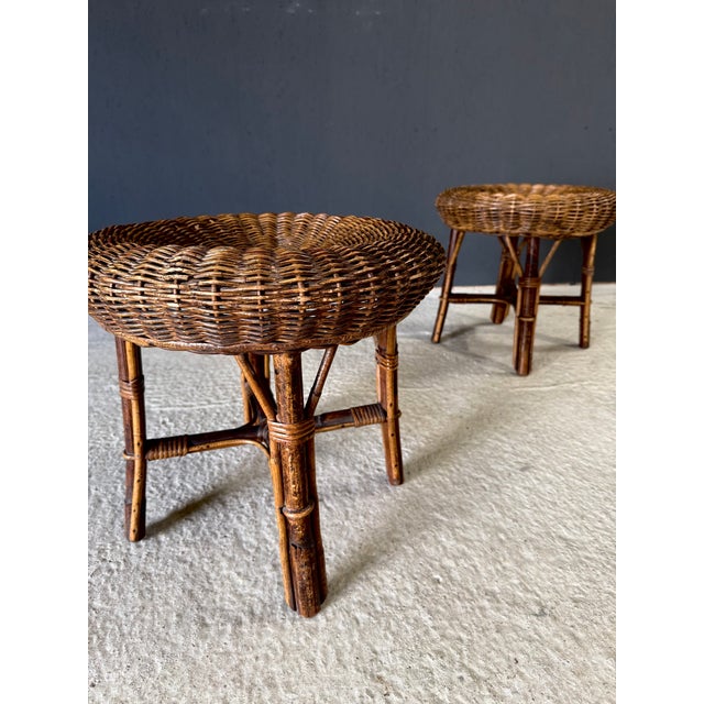 Low Bamboo and Rattan Ottomans, Italy, 1960s, Set of 2 For Sale - Image 15 of 18
