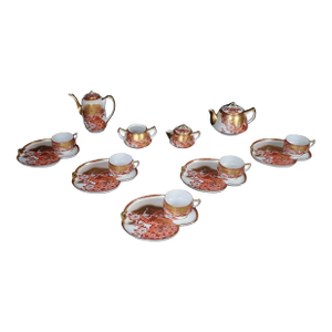 1930s Asian Gilt Peacock Tea & Dessert Serving Set- 14 Pieces