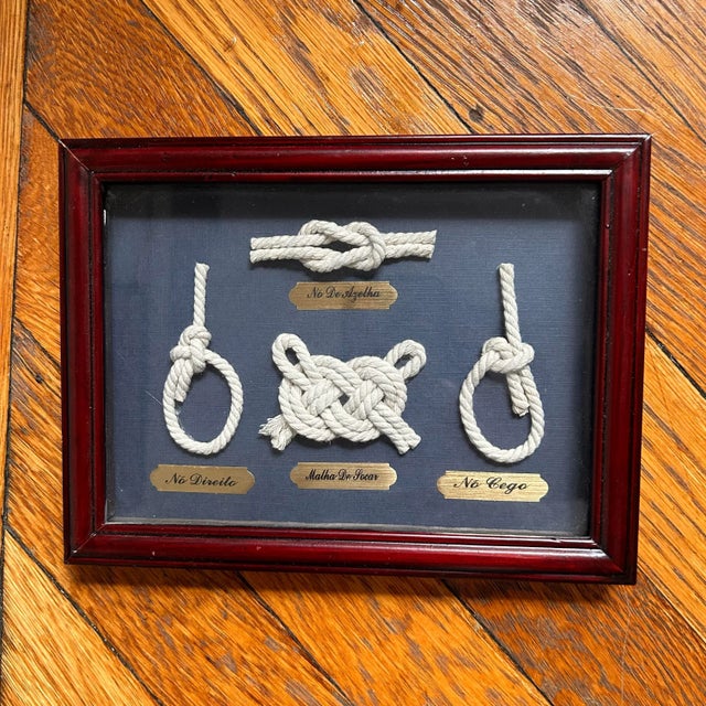 Metal Vintage Framed Nautical Knot Display With Portuguese Labels- Coastal Wall Decor For Sale - Image 7 of 7