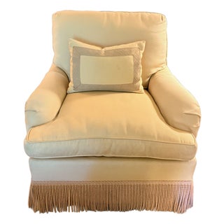 Buttercream Yellow Swivel Lounge Chair With Scalamandré Bullion Fringe-2 Available For Sale
