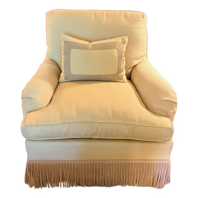 Buttercream Yellow Swivel Lounge Chair With Scalamandré Bullion Fringe-2 Available For Sale