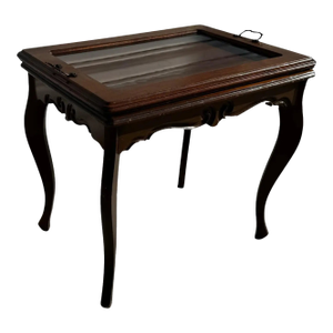 Small Walnut Side Table With Glass Top Serving Tray
