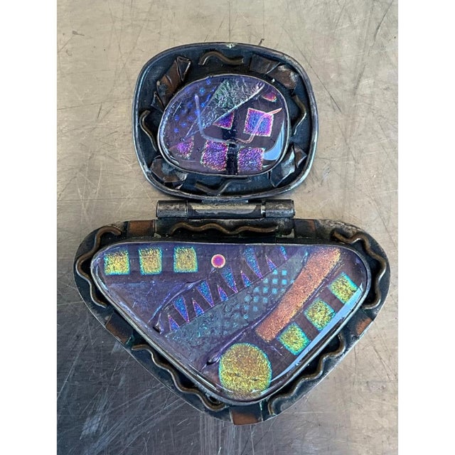 Metal Vintage Hand Crafted 925 Dichoric Glass Pendant For Sale - Image 7 of 12