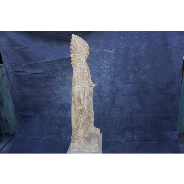 Mid 20th Century Mid 20th Century Monumental Hand-Carved Indian Chief Figure For Sale - Image 5 of 12