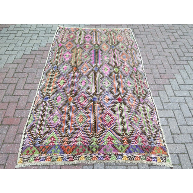 1970s Colorfull Oushak Jijim Kilim Rug For Sale - Image 11 of 11
