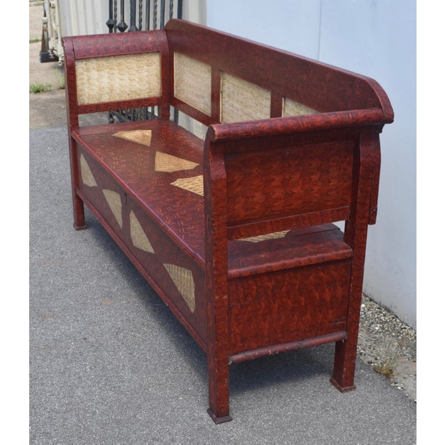 Pine and Oak Storage Bench in Decorative Paint For Sale In Baltimore - Image 6 of 13