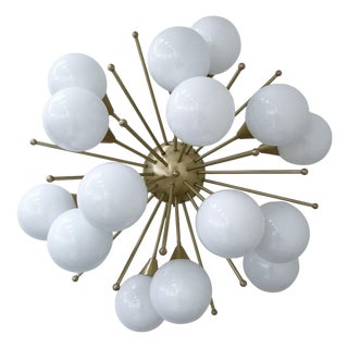 21st Century Mezzo Satin Brass Glossy White Murano Flush Mount by Fabio LTD For Sale