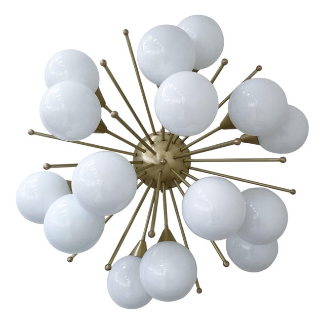 21st Century Mezzo Satin Brass Glossy White Murano Flush Mount by Fabio LTD For Sale