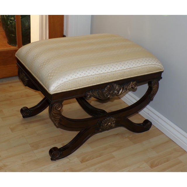 Wood Casa Stradivari Neoclassical Style Curule Bench Upholstered Ottoman Stool For Sale - Image 7 of 11