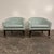 Pair of barrel-back side chairs by Kipp Stewart for Directional. These chairs feature a soft blue mois patterned fabric...