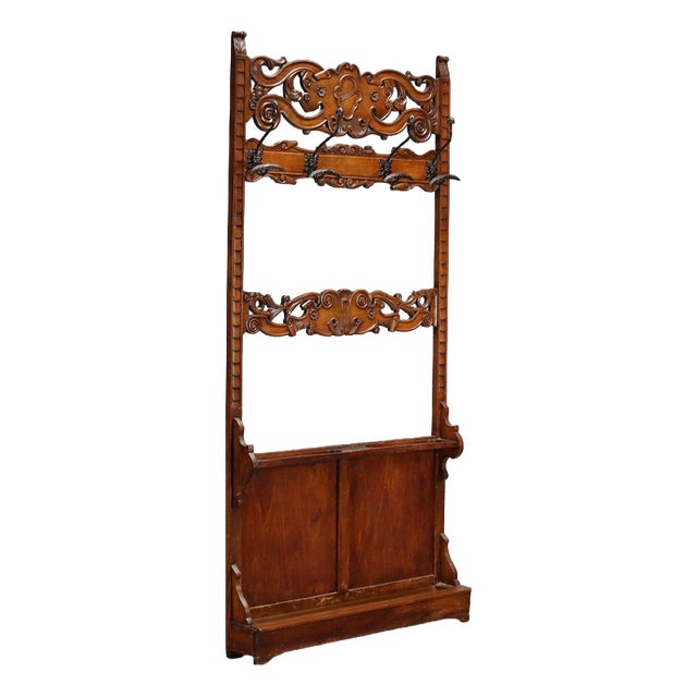 Wall Coat Rack in Walnut-Stained Beech For Sale