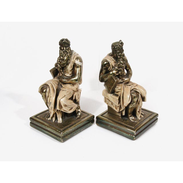 Italian Vintage Marion Bronze Moses Bookends After Michelangelo For Sale - Image 3 of 11