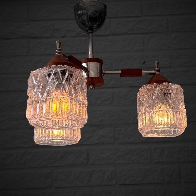 Scandinavian Ceiling Lamp in Teak with Chrome Steel and Glass, Sweden, 1950s For Sale - Image 4 of 10