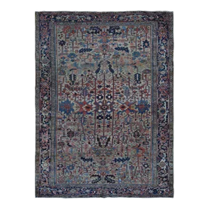 1910s Beige Antique Persian Rug W/ Heriz Design