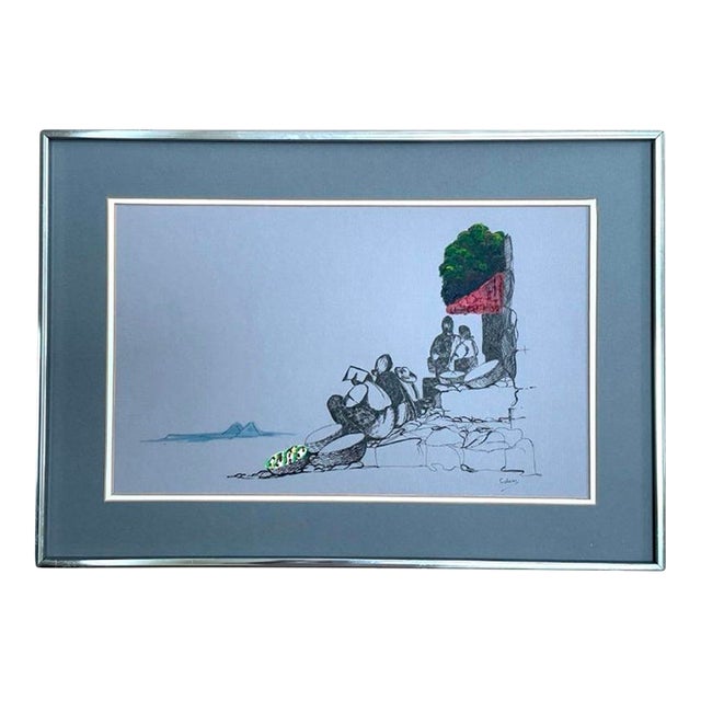 Framed Mixed Media Art, Guatemalan Market Scene, Colored Accents by Ana Carlota Colom For Sale