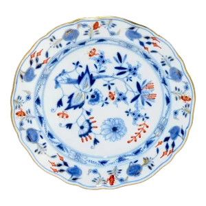 1930s Meissen Zwiebelmuster Crossed Swords Blue Onion Royal Red & Gold Guild Plate