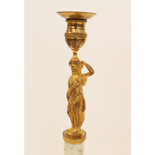 Pair of Candleholders with Karyatids, Bronze & Marble, Berlin Early 19th Century For Sale In New York - Image 6 of 12