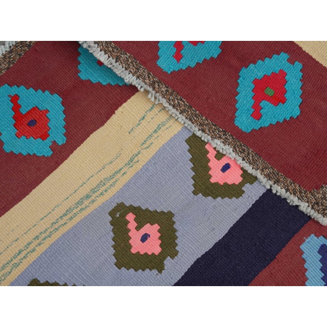 1970s Vintage Handmade Wool Cotton Red Blue Runner Rug For Sale - Image 11 of 11