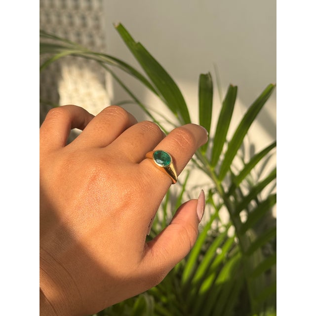 Not Yet Made - Made To Order 18k Gold Chunky 1.91Carat Natural Emerald Bezel Signet Ring Size 5 For Sale - Image 5 of 16