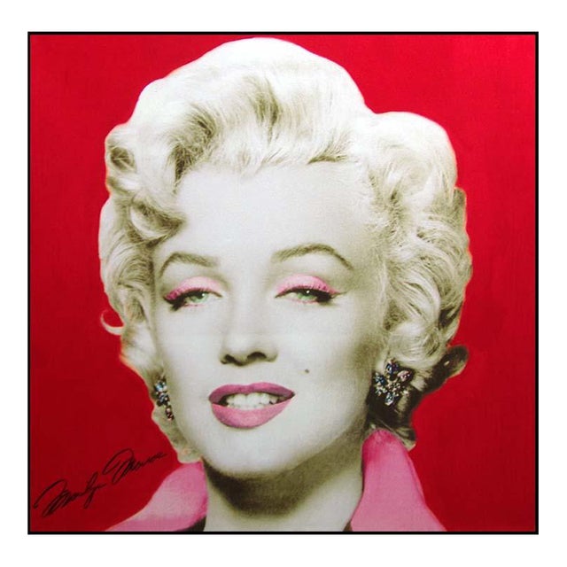 Steve Kaufman "Marilyn Monroe" Serigraph on Canvas Hand Signed# Red Canvas For Sale