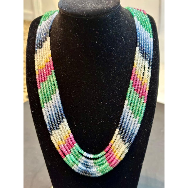 454 Carat 7 Layer Natural Emerald Ruby & Sapphire Bead Necklace Adjustable For Sale - Image 14 of 18