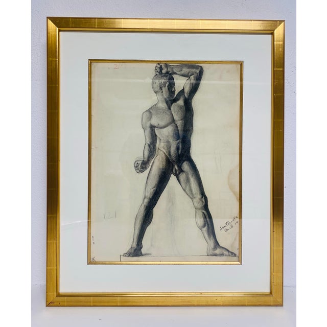Early 20th Century Male Nude Artist Study Charcoal on Paper. For Sale - Image 10 of 10