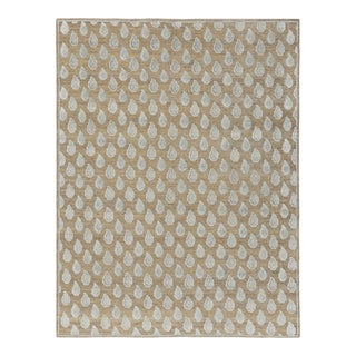 Rug & Kilim’s Block Print Runner Rug in Beige with White and Blue Floral Pattern - 3x12 For Sale