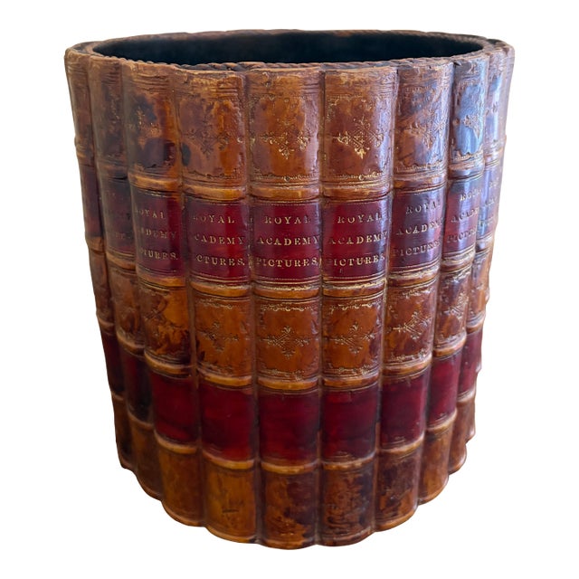 Mid-20th Century English Trompe l'Oeil Leather Book Waste Basket For Sale