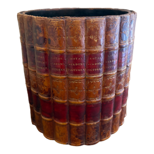 Mid-20th Century English Trompe l'Oeil Leather Book Waste Basket