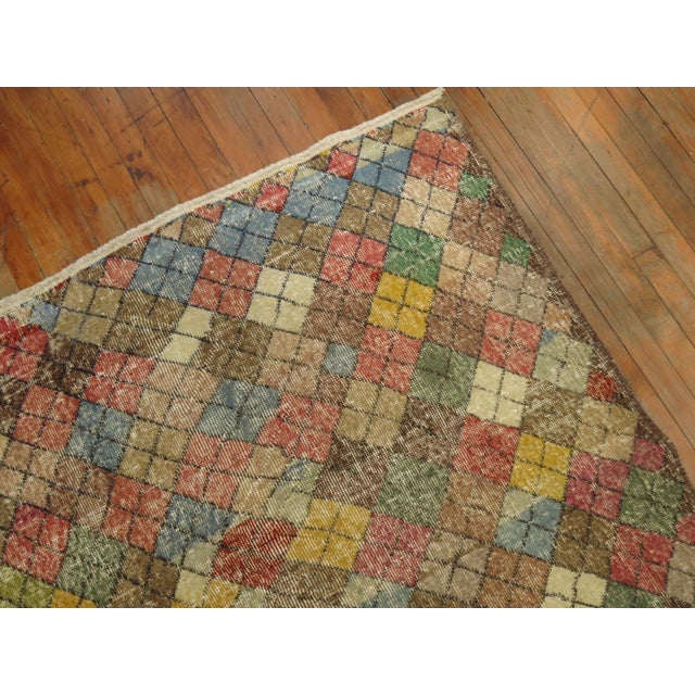 Mid 20th Century Shabby Turkish Deco Gallery Diamond Runner For Sale - Image 4 of 6