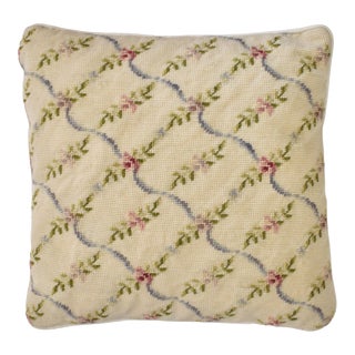 Vintage Floral Wool Needlepoint Pillow For Sale