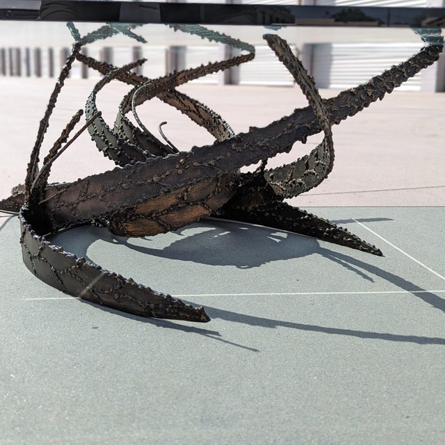 1972 Silas Seandel Brutalist Torch-Cut Iron and Glass Coffee Table For Sale - Image 12 of 18
