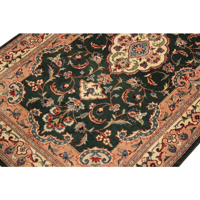 Art Nouveau Medallion 1990's Kashan Pak-Persian Green/Ivory Wool Rug - 2'6'' X 4'1'' For Sale - Image 3 of 9