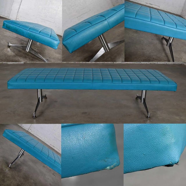 Mid 20th Century Bench Daybed Turquoise Vinyl Faux Leather & Chrome After Arthur Umanoff for Madison Furniture Co For Sale - Image 11 of 13