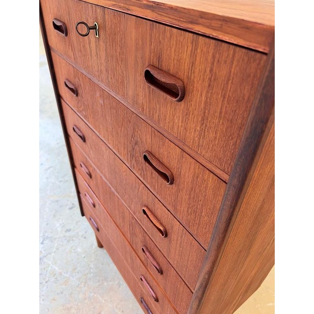 Brown Teak Chest of Drawers with Lock, Denmark, 1960s For Sale - Image 8 of 11