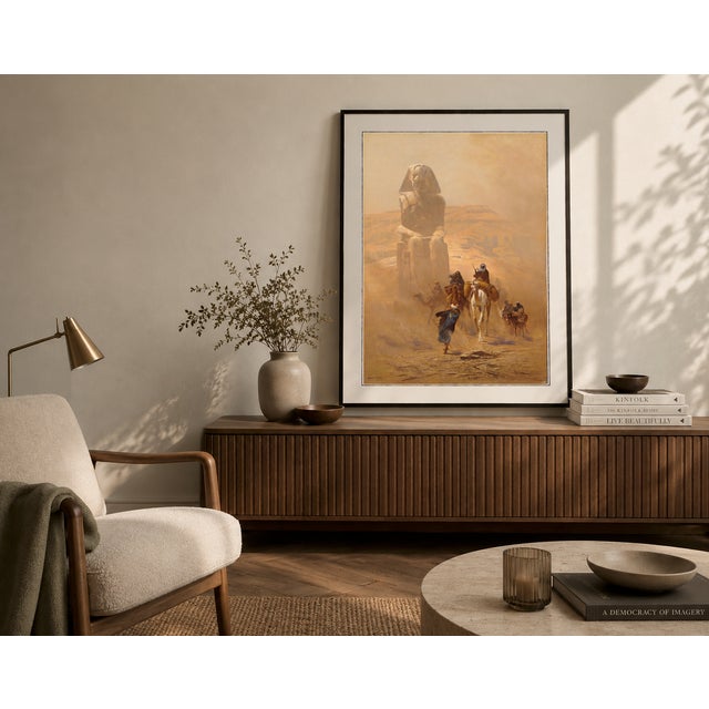 Traditional Atelier Aria Lumae Ludwig Hans Fischer the Khamsin Egypt Caravan and Colossi of Memnon Desert Landscape Fine Art Gallery Board Print 16" X 24" For Sale - Image 3 of 15