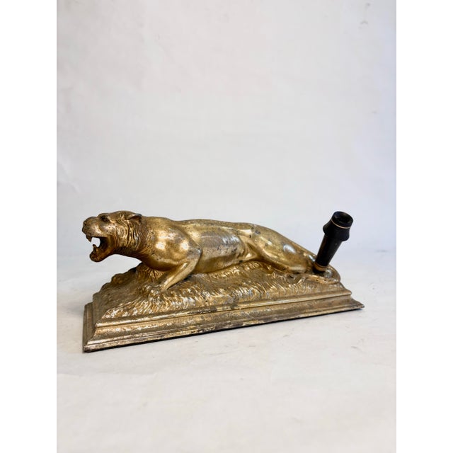 Vintage Gilt Tiger Desk Sculpture and Pen Holder For Sale - Image 10 of 12