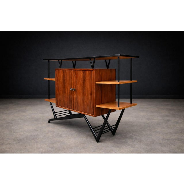 Brazilian Bar in Imbuia, Roxinho & Pau Marfim With Party Motif Marquetry, 1950s For Sale - Image 11 of 15
